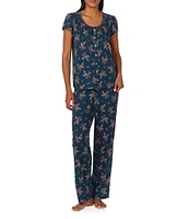 Lauren Ralph Lauren Short Sleeve Scoop Neck Floral Jersey Knit Pajama Set