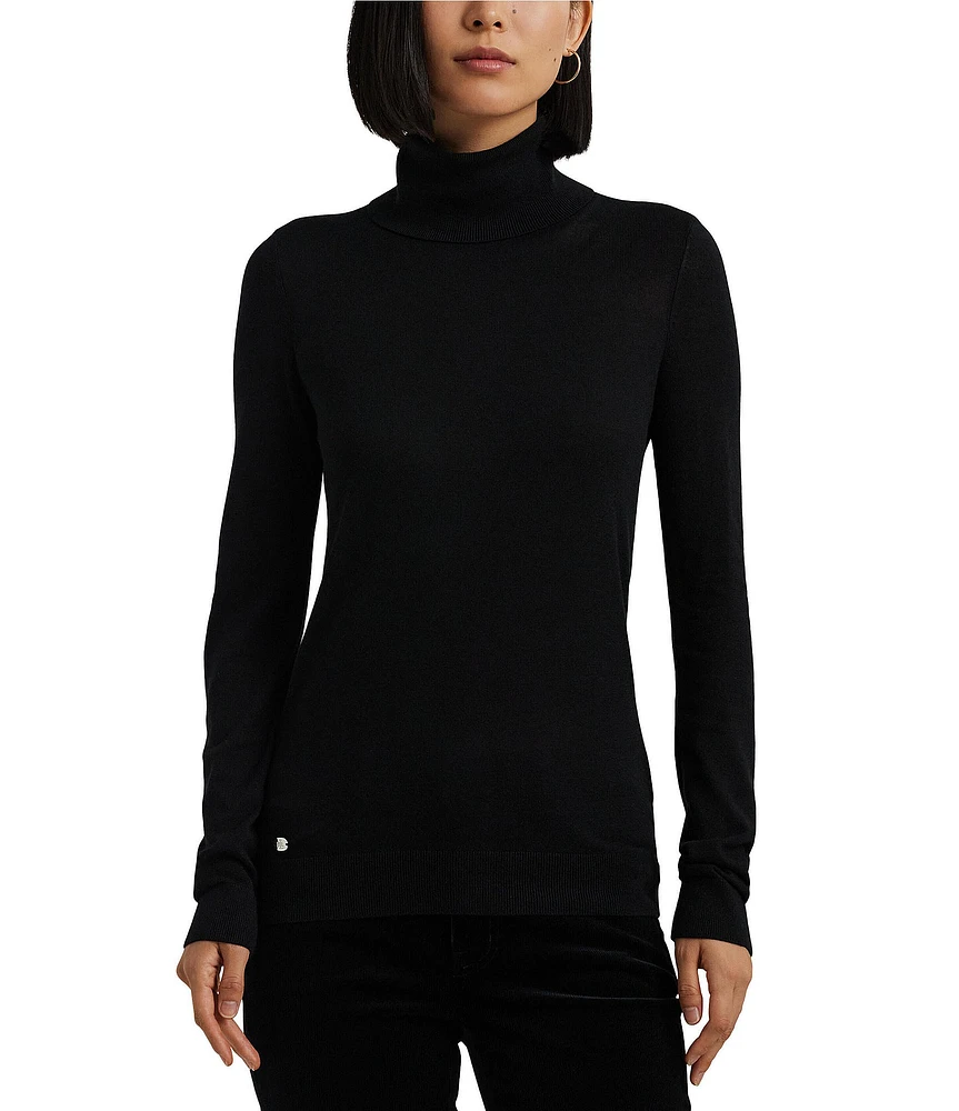 Lauren Ralph Lauren Silk Blend Slim Fit Turtleneck Long Sleeve Sweater