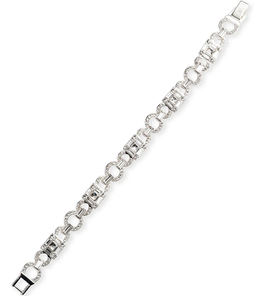 Lauren Ralph Lauren Silver Tone Crystal Baguette Flex Line Bracelet