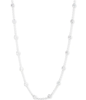 Lauren Ralph Lauren Silver Tone Crystal Long Strand Necklace