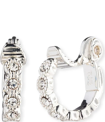 Lauren Ralph Lauren Silver Tone Crystal Tennis Clip Hoop Earrings