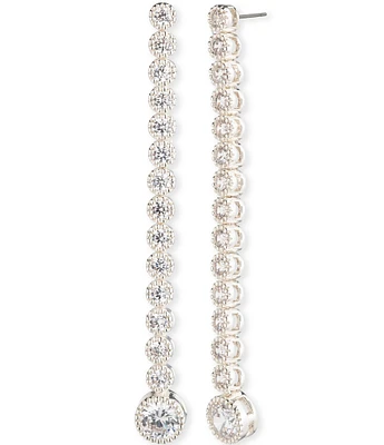 Lauren Ralph Lauren Silver Tone Crystal Tennis Linear Earrings