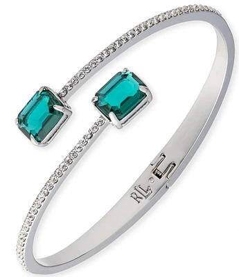 Lauren Ralph Lauren Silver Tone Emerald Bypass Stone Cuff Bracelet