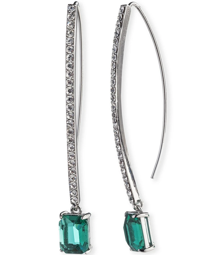 Lauren Ralph Lauren Silver Tone Emerald Pave Stone Threader Earrings