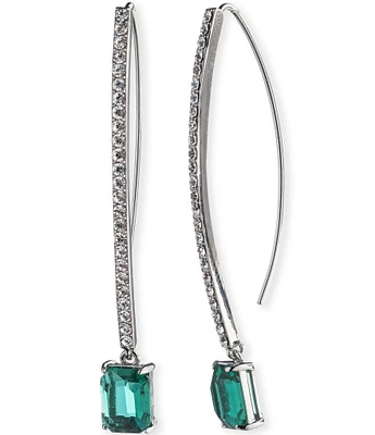 Lauren Ralph Lauren Silver Tone Emerald Pave Stone Threader Earrings