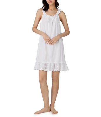 Lauren Ralph Lauren Sleeveless Eyelet Ruffle Button Neck Woven Nightgown