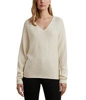 Lauren Ralph Lauren Soft Texture Rib-Knit V-Neck Long Dolman Sleeve Sweater