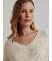 Lauren Ralph Lauren Soft Texture Rib-Knit V-Neck Long Dolman Sleeve Sweater