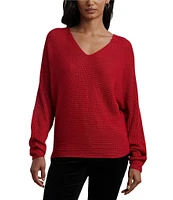 Lauren Ralph Lauren Soft Texture Rib-Knit V-Neck Long Dolman Sleeve Sweater