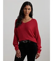 Lauren Ralph Lauren Soft Texture Rib-Knit V-Neck Long Dolman Sleeve Sweater