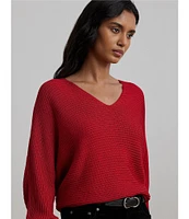 Lauren Ralph Lauren Soft Texture Rib-Knit V-Neck Long Dolman Sleeve Sweater