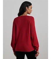 Lauren Ralph Lauren Soft Texture Rib-Knit V-Neck Long Dolman Sleeve Sweater