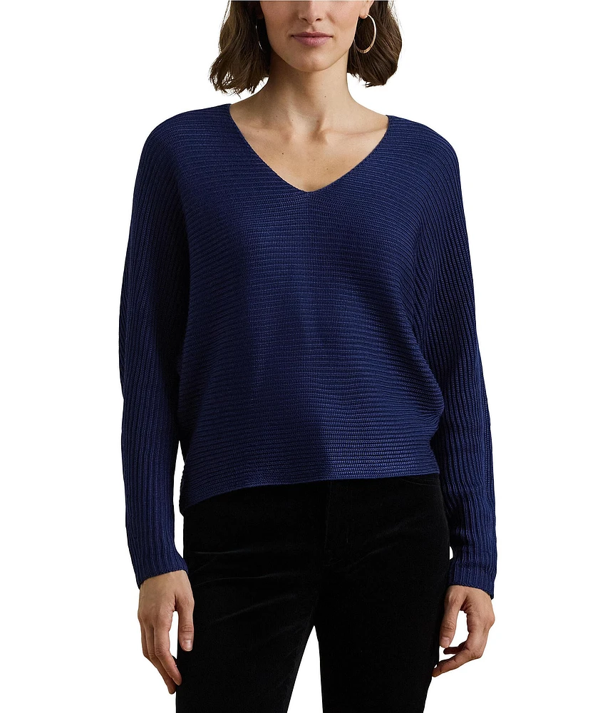 Lauren Ralph Lauren Soft Texture Rib-Knit V-Neck Long Dolman Sleeve Sweater