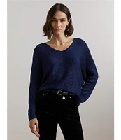 Lauren Ralph Lauren Soft Texture Rib-Knit V-Neck Long Dolman Sleeve Sweater