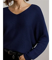 Lauren Ralph Lauren Soft Texture Rib-Knit V-Neck Long Dolman Sleeve Sweater