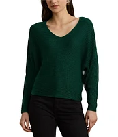 Lauren Ralph Lauren Soft Texture Rib-Knit V-Neck Long Dolman Sleeve Sweater