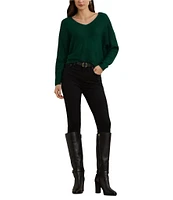 Lauren Ralph Lauren Soft Texture Rib-Knit V-Neck Long Dolman Sleeve Sweater