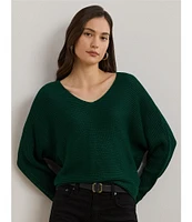 Lauren Ralph Lauren Soft Texture Rib-Knit V-Neck Long Dolman Sleeve Sweater