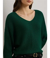 Lauren Ralph Lauren Soft Texture Rib-Knit V-Neck Long Dolman Sleeve Sweater