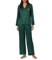 Lauren Ralph Lauren Solid Satin Long Sleeve Notch Collar Long Pant Pajama Set