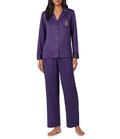 Lauren Ralph Lauren Solid Satin Long Sleeve Notch Collar Long Pant Pajama Set