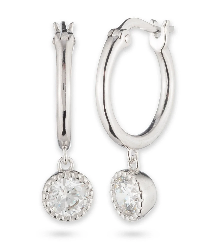 Lauren Ralph Lauren Sterling Silver CZ Drop Hoop Earrings