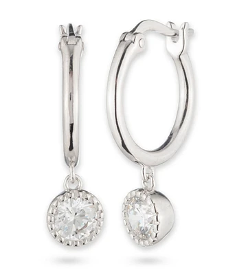 Lauren Ralph Lauren Sterling Silver CZ Drop Hoop Earrings