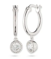 Lauren Ralph Lauren Sterling Silver CZ Drop Hoop Earrings