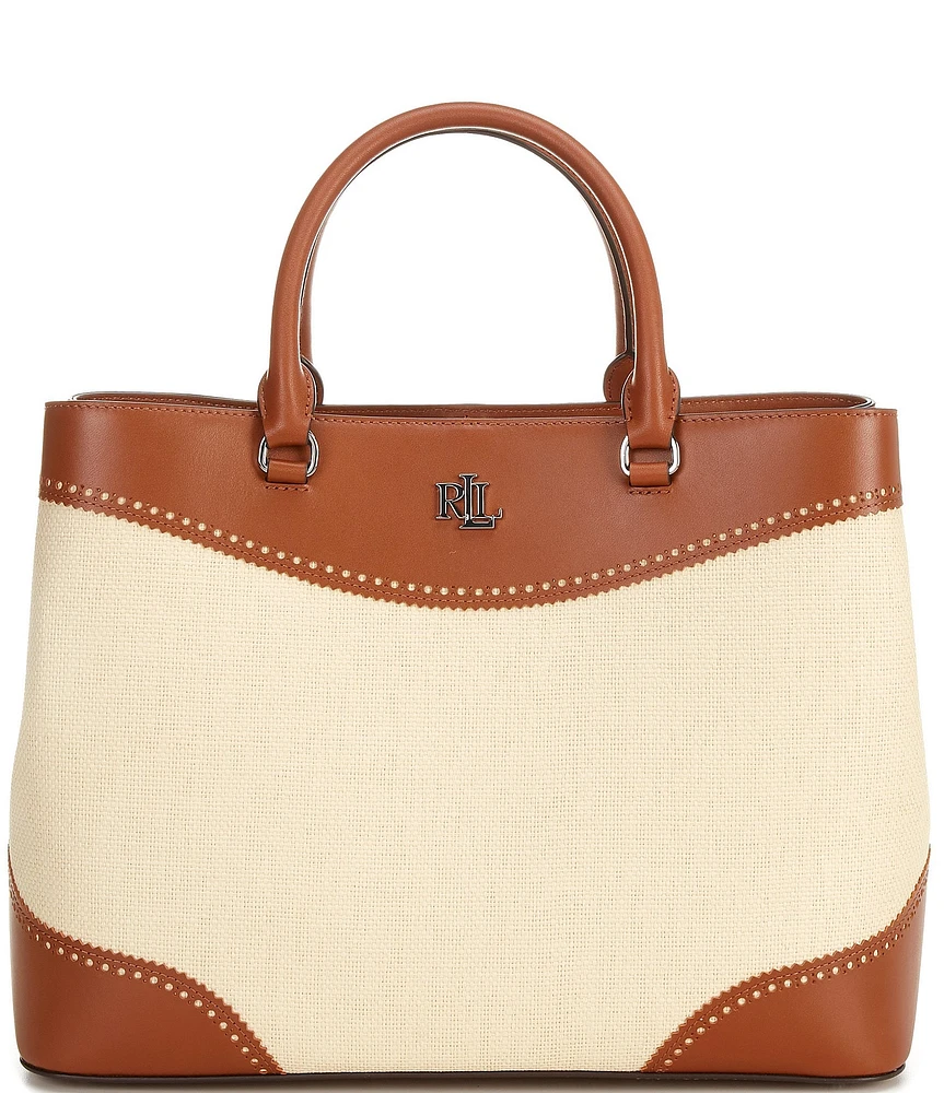 Lauren Ralph Lauren Straw & Leather Large Marcy Satchel Bag
