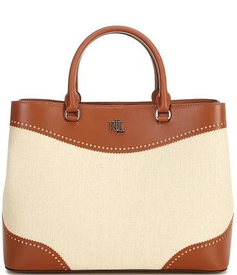 Lauren Ralph Lauren Straw & Leather Large Marcy Satchel Bag