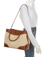 Lauren Ralph Lauren Straw & Leather Large Marcy Satchel Bag