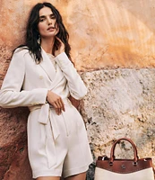 Lauren Ralph Lauren Straw & Leather Large Marcy Satchel Bag