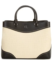Lauren Ralph Lauren Straw & Leather Large Marcy Satchel Bag