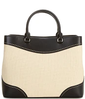 Lauren Ralph Lauren Straw & Leather Large Marcy Satchel Bag