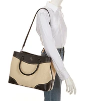 Lauren Ralph Lauren Straw & Leather Large Marcy Satchel Bag