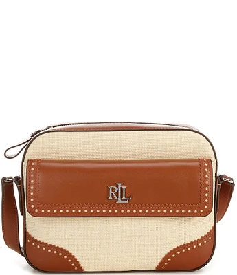 Lauren Ralph Lauren Straw & Leather Medium Marcy Camera Bag