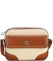 Lauren Ralph Lauren Straw & Leather Medium Marcy Camera Bag