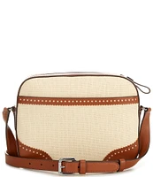 Lauren Ralph Lauren Straw & Leather Medium Marcy Camera Bag