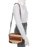 Lauren Ralph Lauren Straw & Leather Medium Marcy Camera Bag
