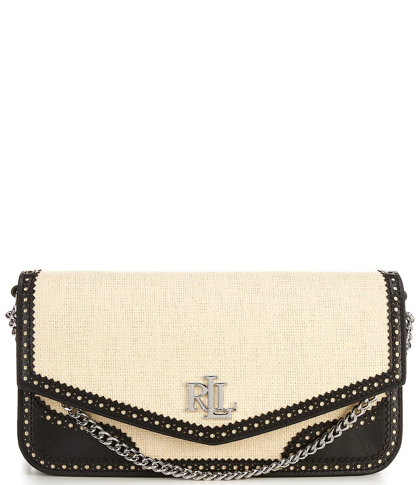 Lauren Ralph Lauren Straw & Leather Medium Sawyer Crossbody Bag