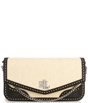 Lauren Ralph Lauren Straw & Leather Medium Sawyer Crossbody Bag