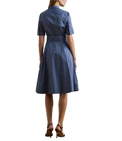 Lauren Ralph Lauren Stretch Cotton Blend Point Collar Elbow Length Sleeve Button Front Shirt Dress