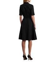 Lauren Ralph Lauren Stretch Cotton Blend Point Collar Elbow Length Sleeve Button Front Shirt Dress