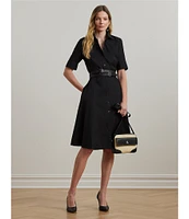 Lauren Ralph Lauren Stretch Cotton Blend Point Collar Elbow Length Sleeve Button Front Shirt Dress