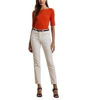 Lauren Ralph Lauren Stretch Cotton Boat Neck Cuffed Elbow Sleeve Top