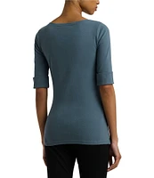 Lauren Ralph Lauren Stretch Cotton Boat Neck Elbow Sleeve Tee