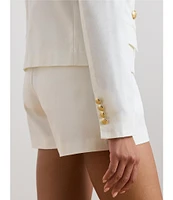Lauren Ralph Lauren Stretch-Cotton Canvas Double Breasted Peak Lapel Gold Button Blazer