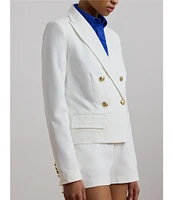 Lauren Ralph Lauren Stretch-Cotton Canvas Double Breasted Peak Lapel Gold Button Blazer