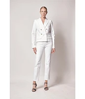 Lauren Ralph Lauren Stretch-Cotton Canvas Double Breasted Peak Lapel Gold Button Blazer