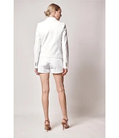 Lauren Ralph Lauren Stretch-Cotton Canvas Double Breasted Peak Lapel Gold Button Blazer